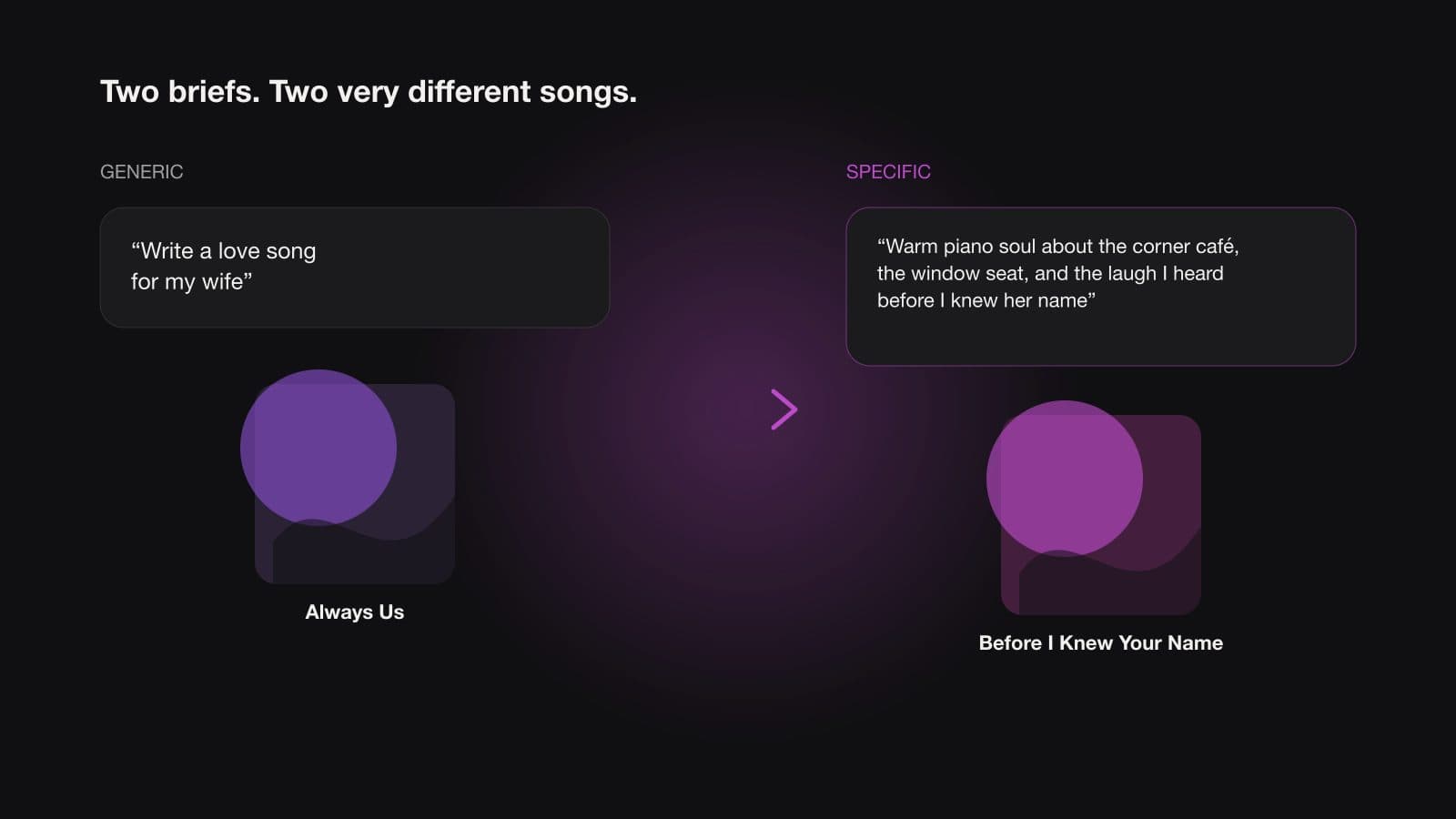 Two song briefs compared, one generic and one specific to a marriage
