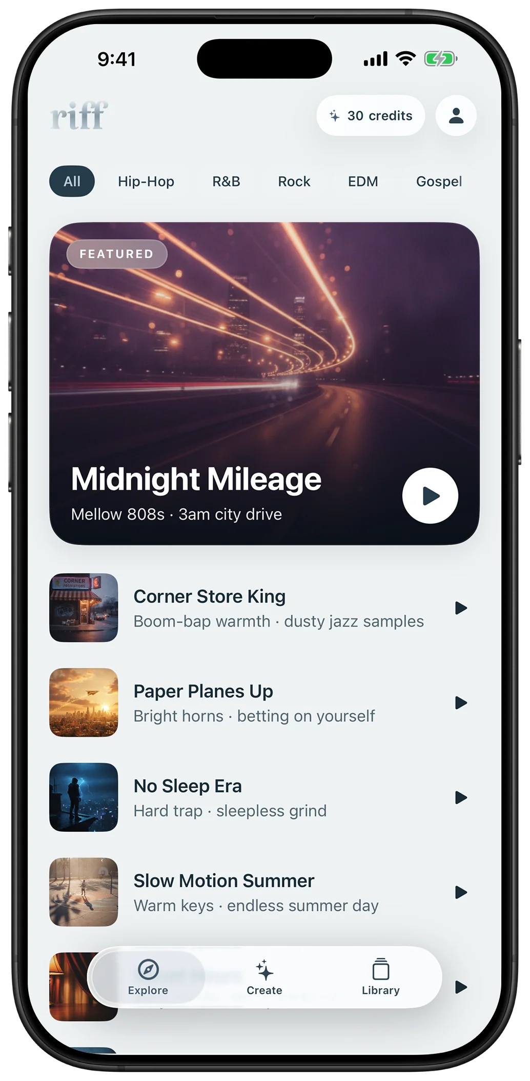 Trending songs in the Riff explore feed